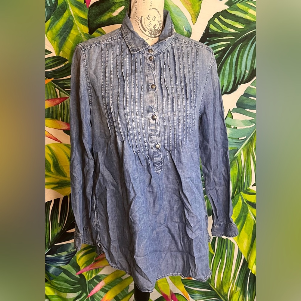 American Eagle M Denim Chambray Button Pleated Side Pocket Western Jegging Tunic
